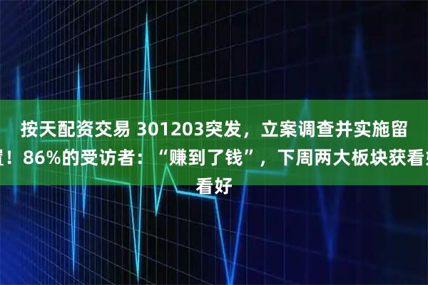 按天配资交易 301203突发，立案调查并实施留置！86%的受访者：“赚到了钱”，下周两大板块获看好